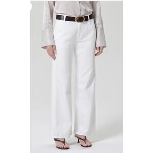 Citizens Of Humanity White Button Fly Annina Wide Leg Raw Hem Trouser Jeans 26